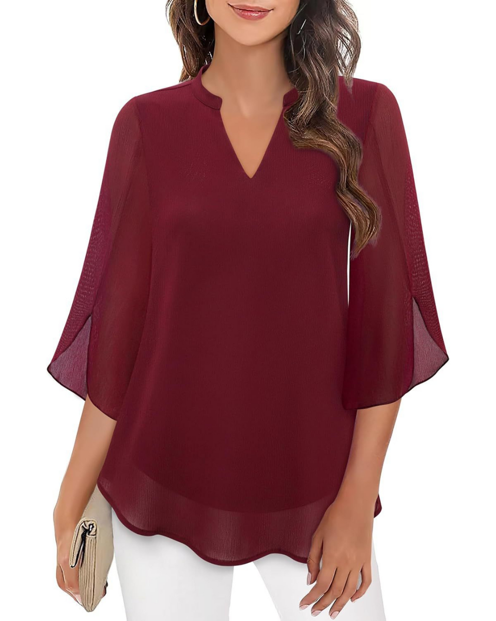 Camila Elegante Damenbluse aus fließendem Chiffon mit V-Ausschnitt