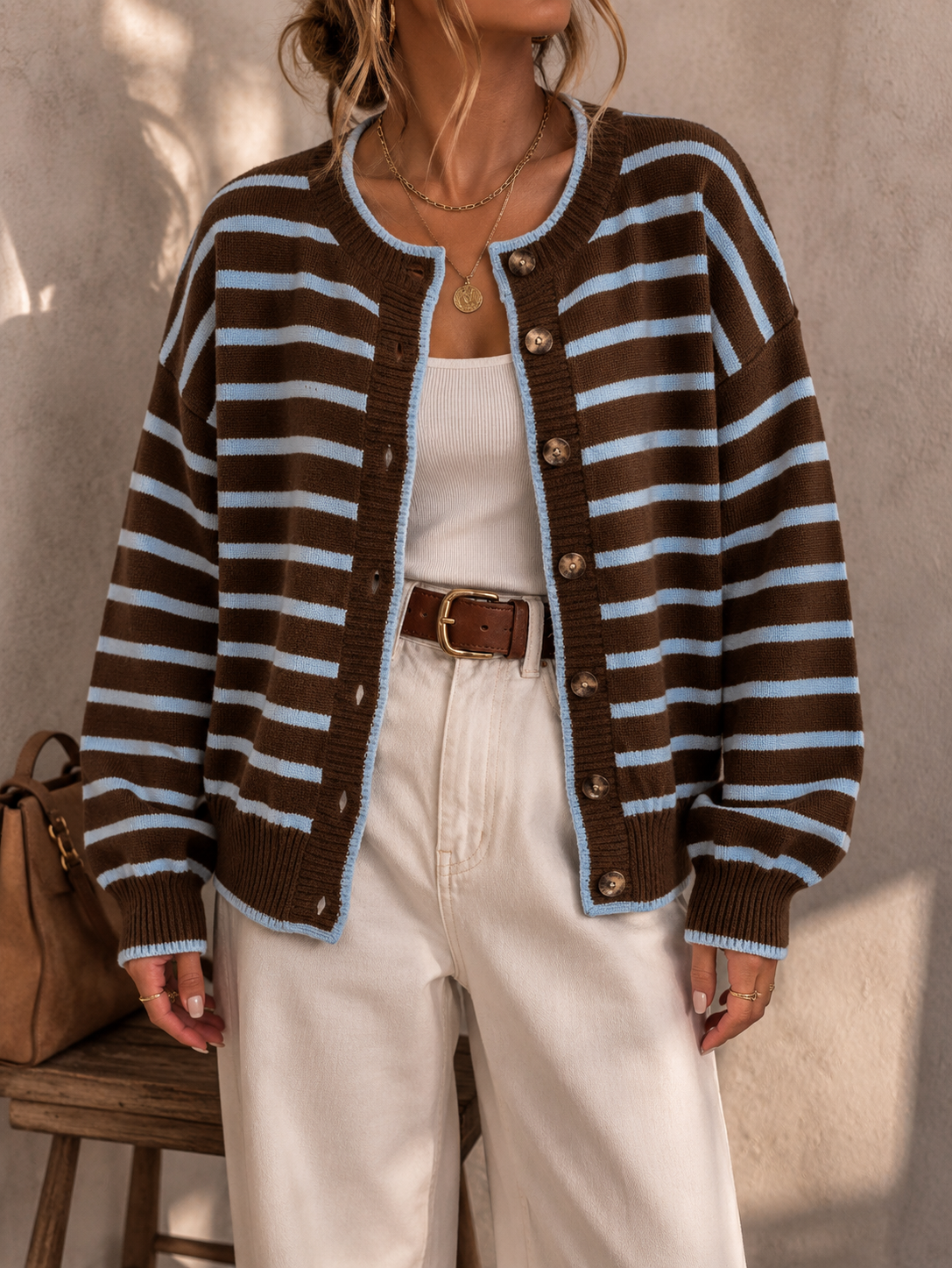 Céliane | Cardigan en maille rayé chic