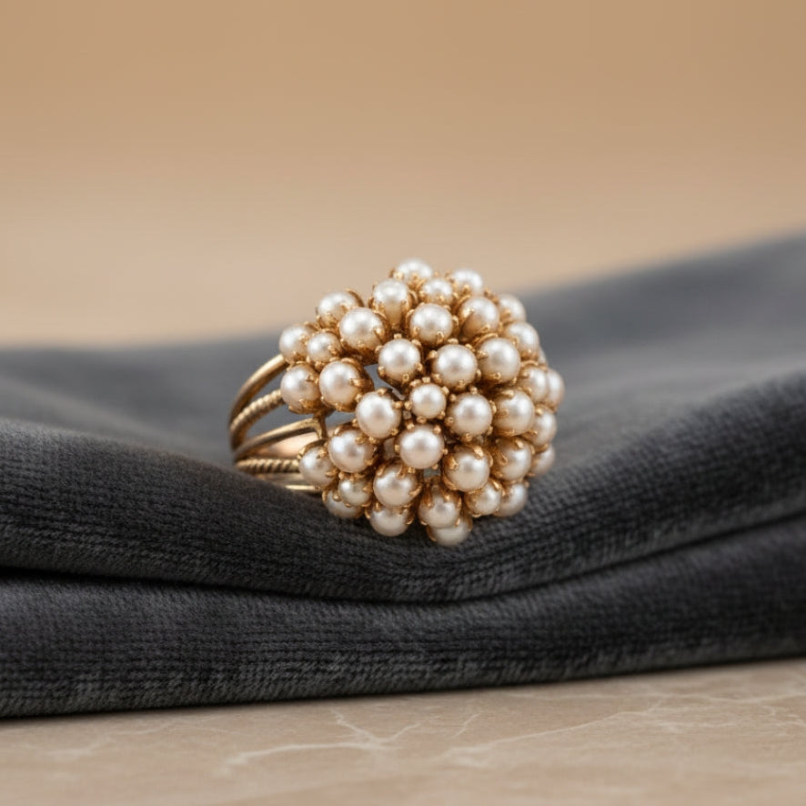 Bague en or classique avec perle incrustée