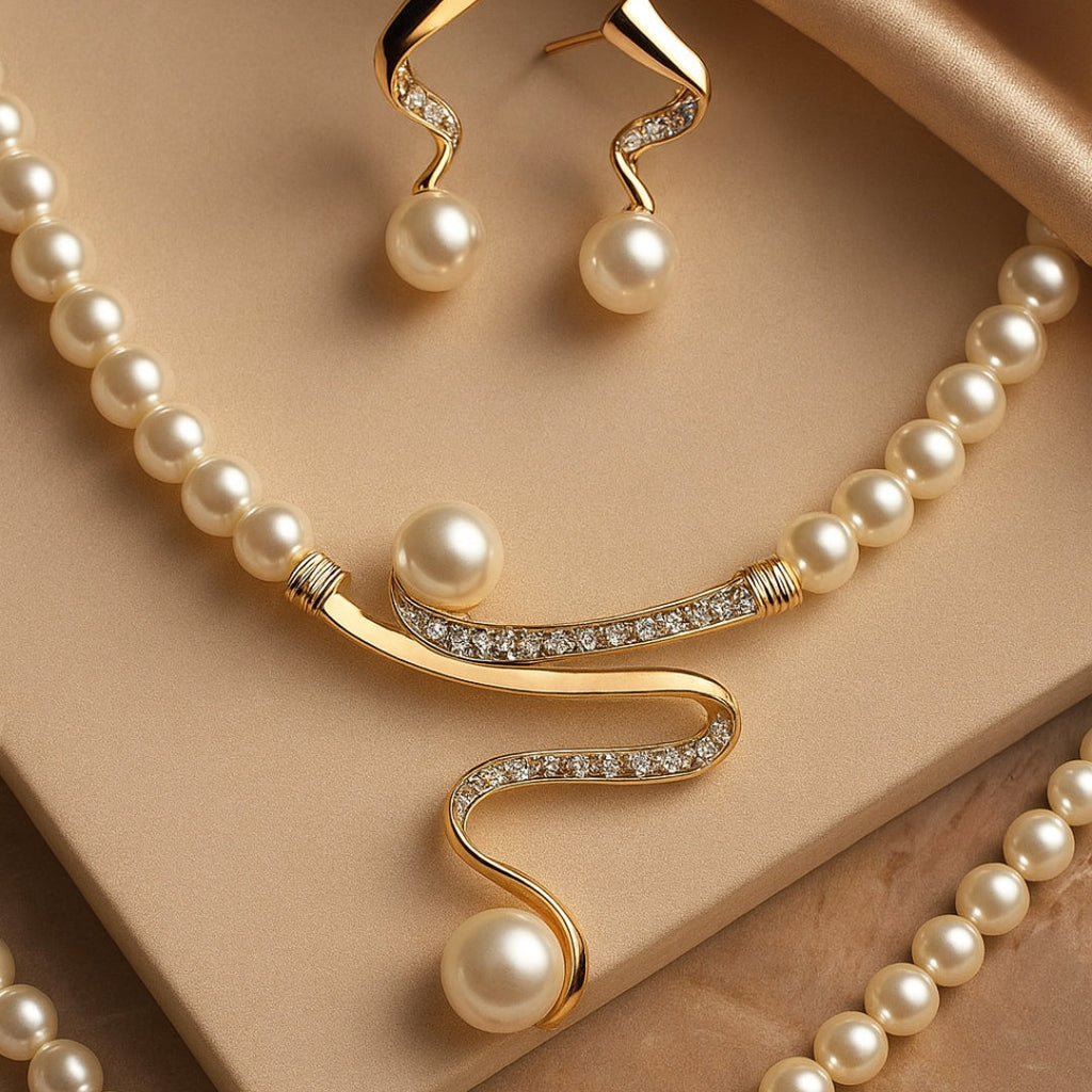 Ensemble de bijoux perles ondulées élégant
