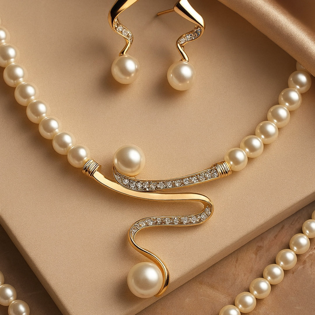 Ensemble de bijoux perles ondulées élégant