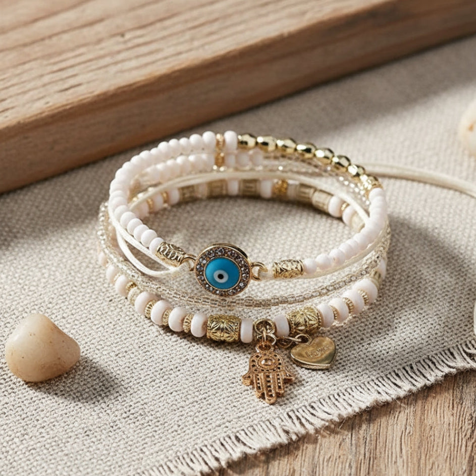Ensemble élégant de bracelets Hamsa dorés