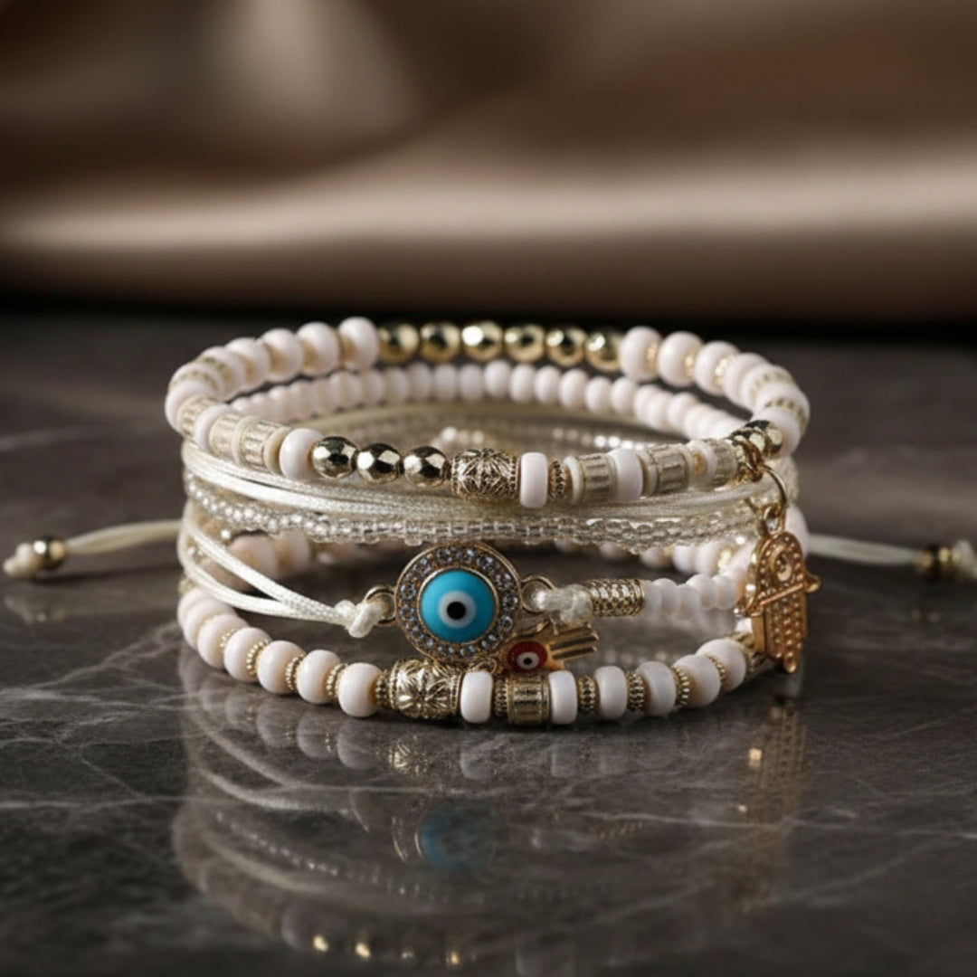 Ensemble élégant de bracelets Hamsa dorés