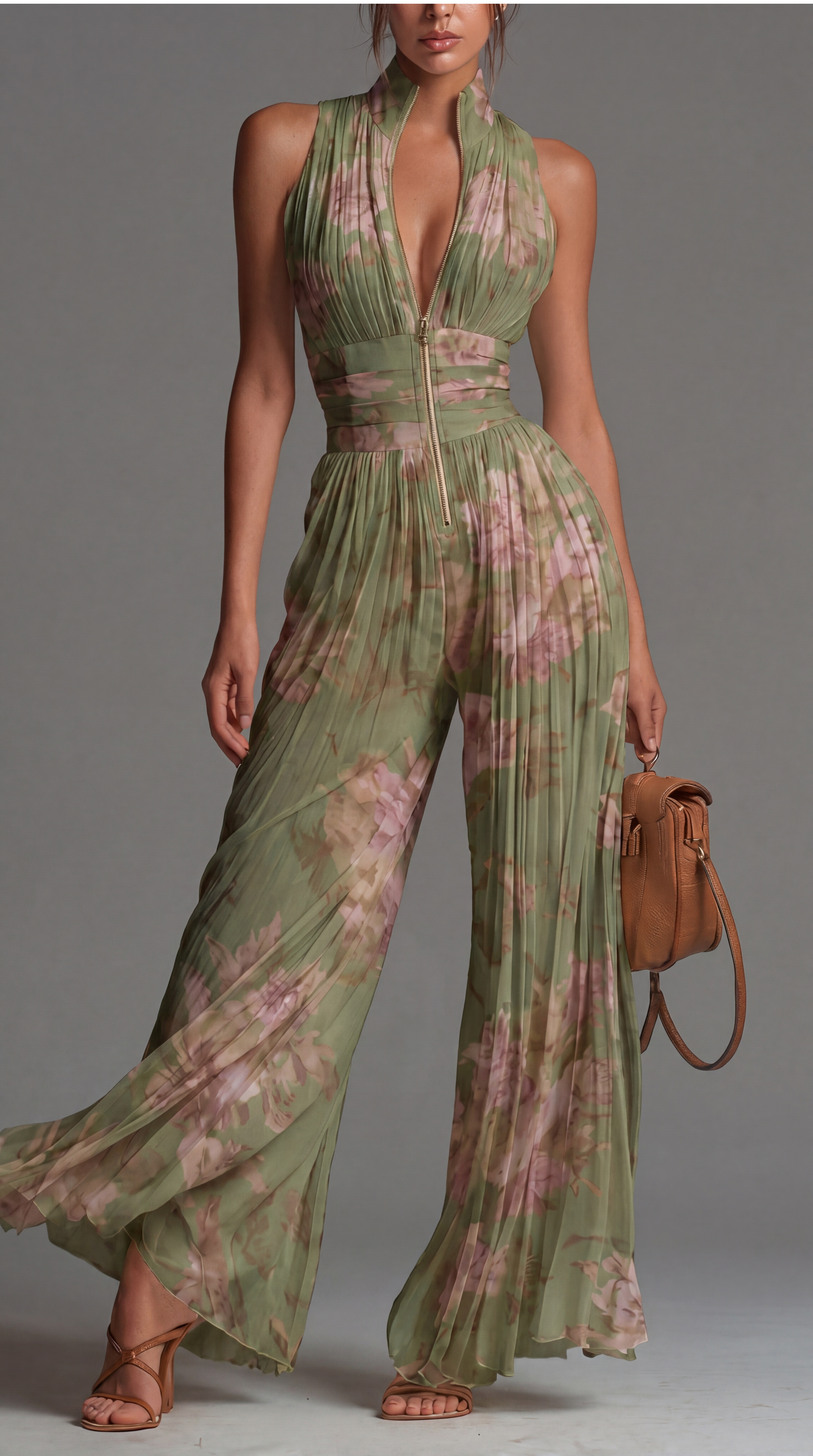 Zsófia Floral Pleated Chiffon Jumpsuit