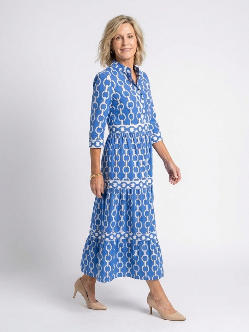 Ysolde | Robe midi à manches trois-quarts avec motif en chaîne