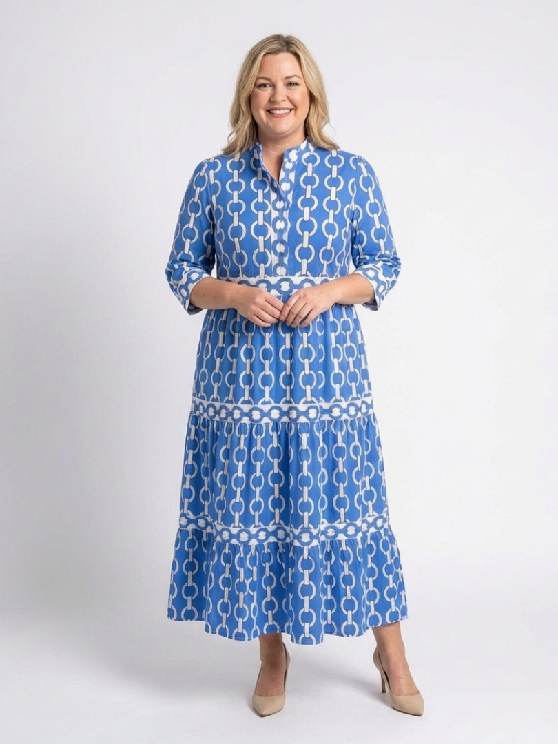 Ysolde | Robe midi à manches trois-quarts avec motif en chaîne