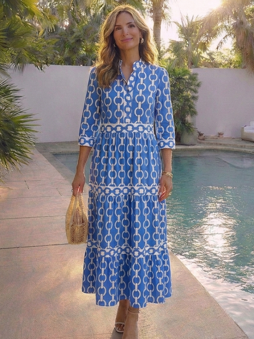 Ysolde | Robe midi à manches trois-quarts avec motif en chaîne