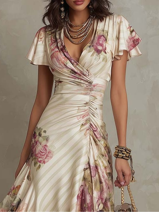 Alba | Elegantes Midi Kleid im Retro-Blumenmuster
