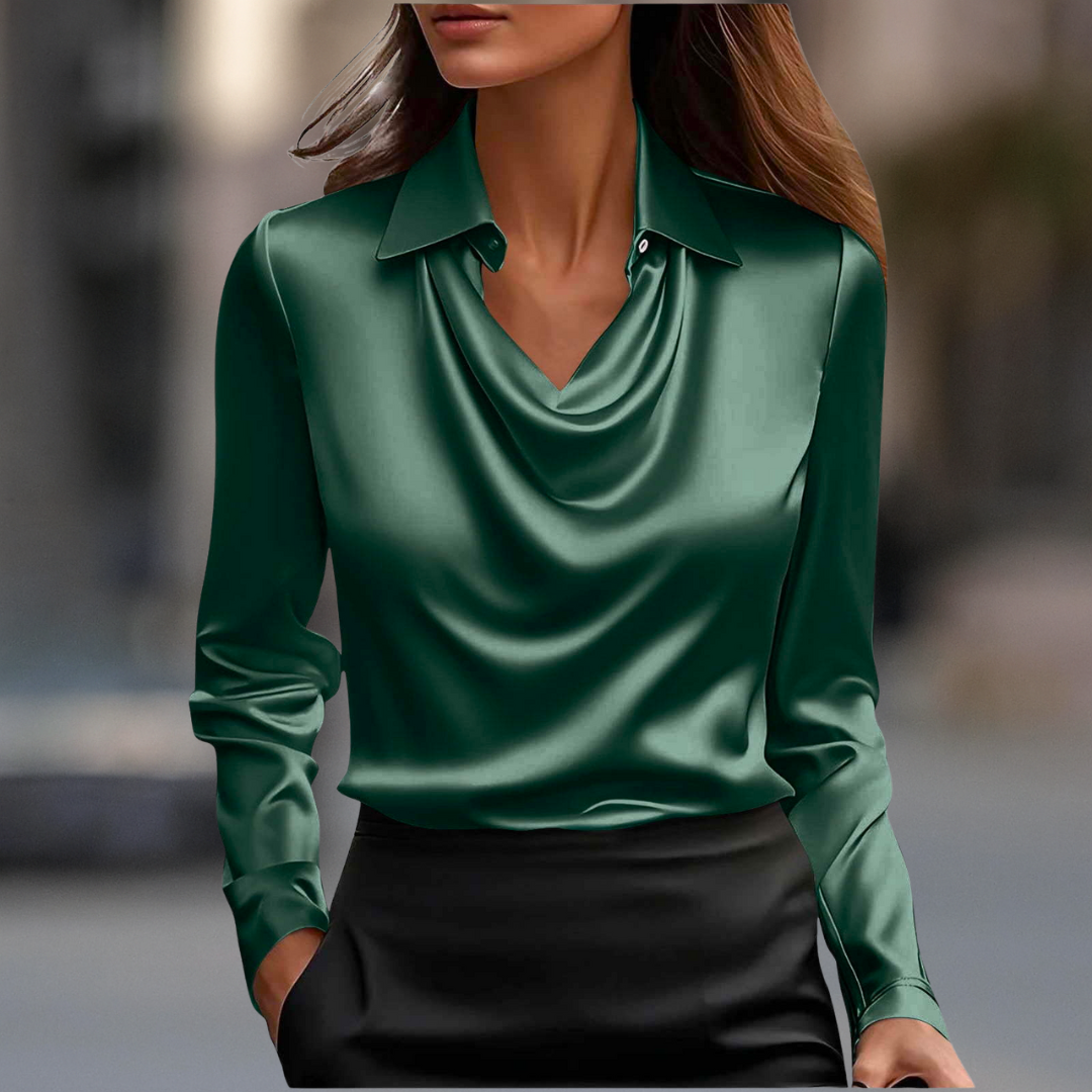 Milan Chic Satin Draped Blouse in Silky Finish