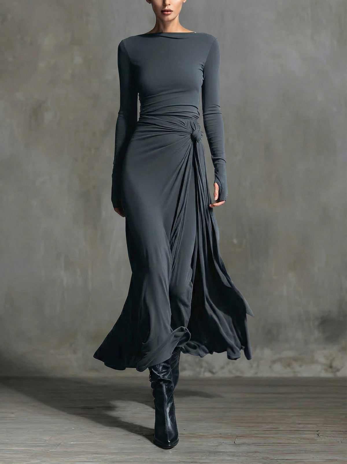 Naomie | Robe longue avec nœud latéral