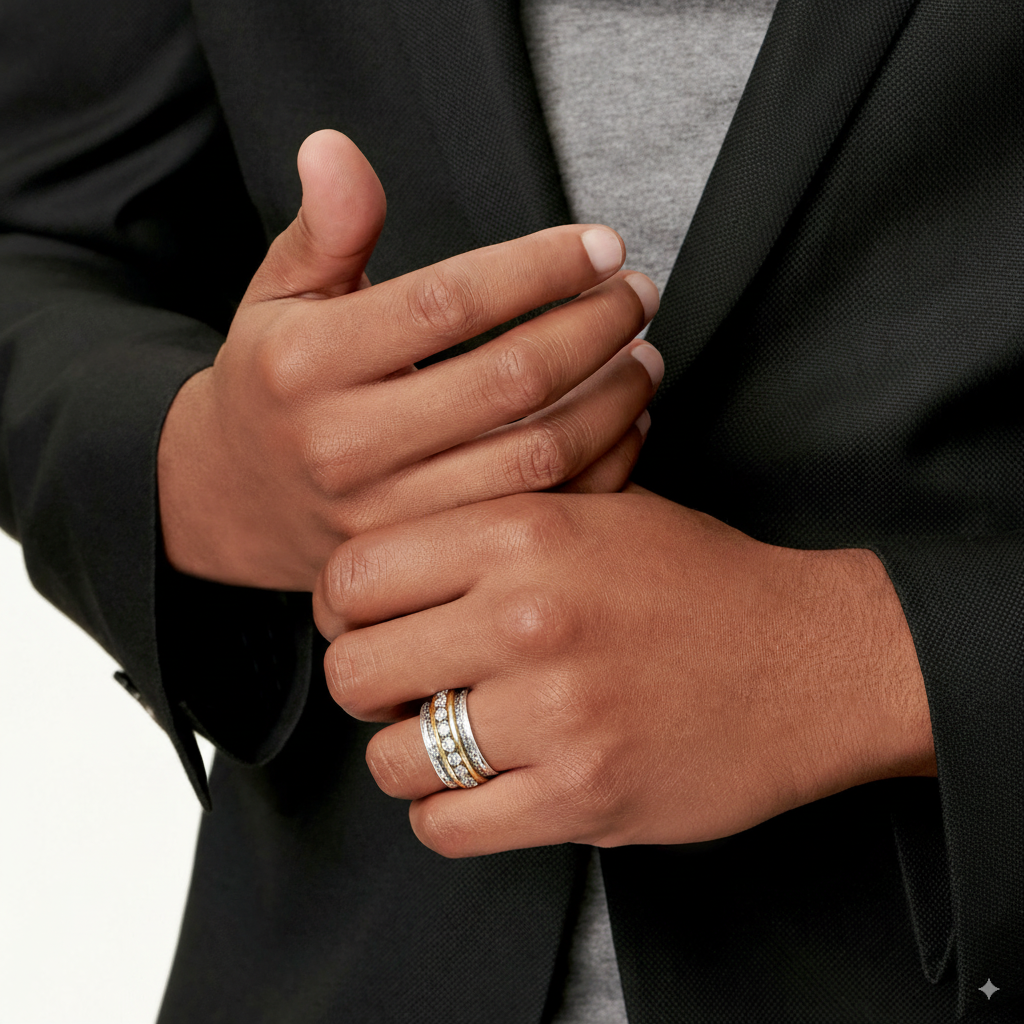 Bague vintage en or et argent avec pierres de zirconium