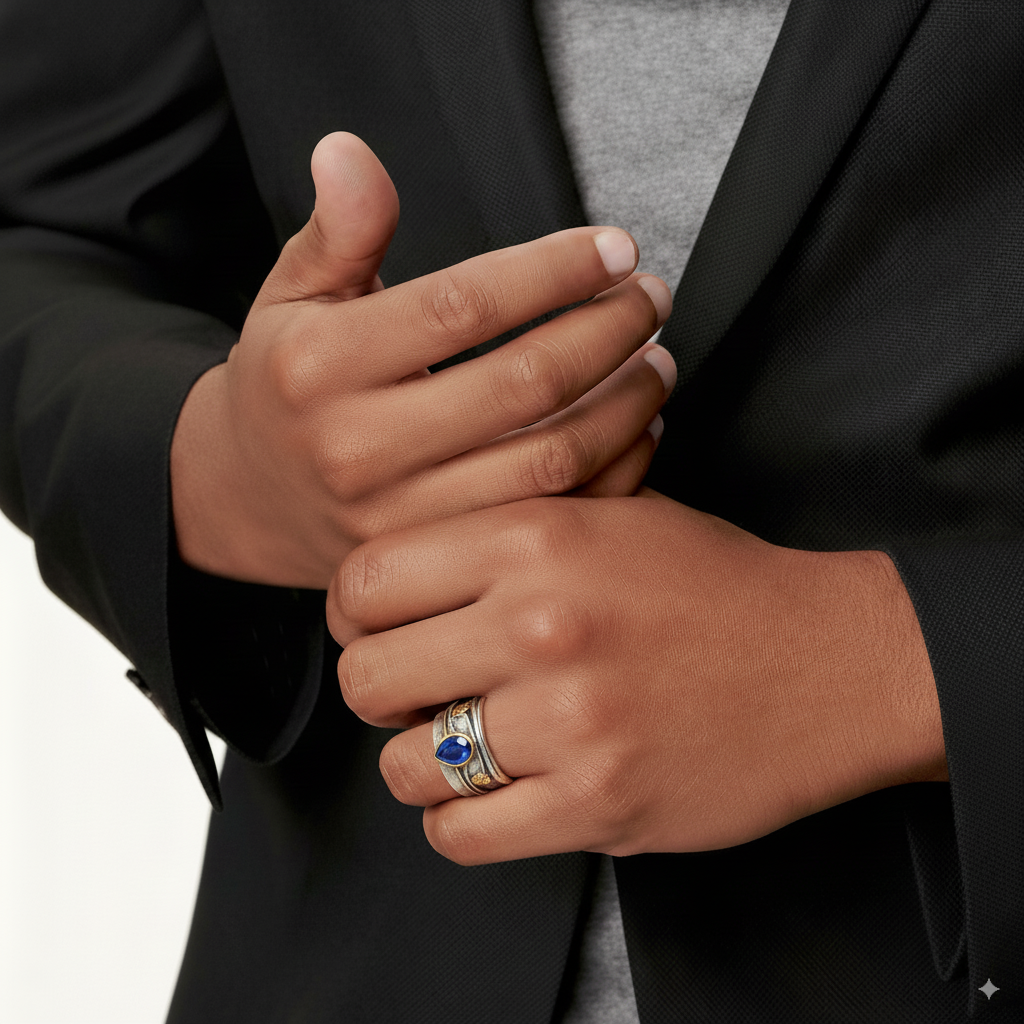 Bague ancienne en argent avec saphir bleu