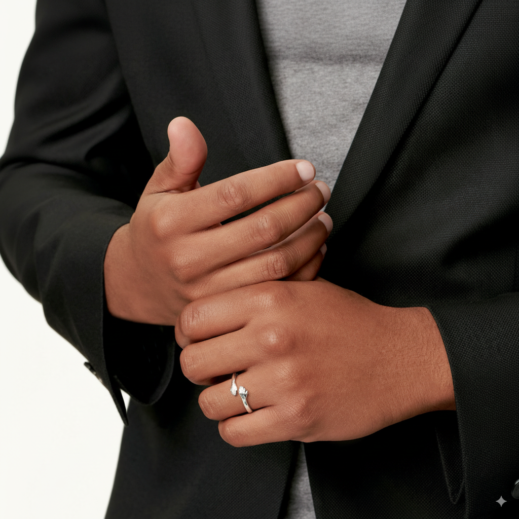 Bague Ajustable Étreinte à Finition Argentée