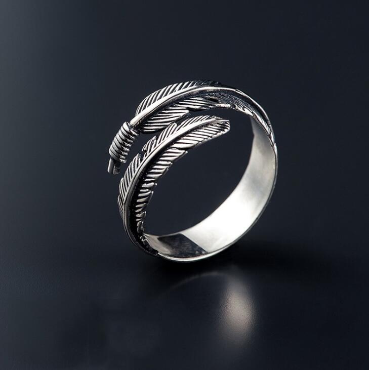 Bague vintage plume argentée