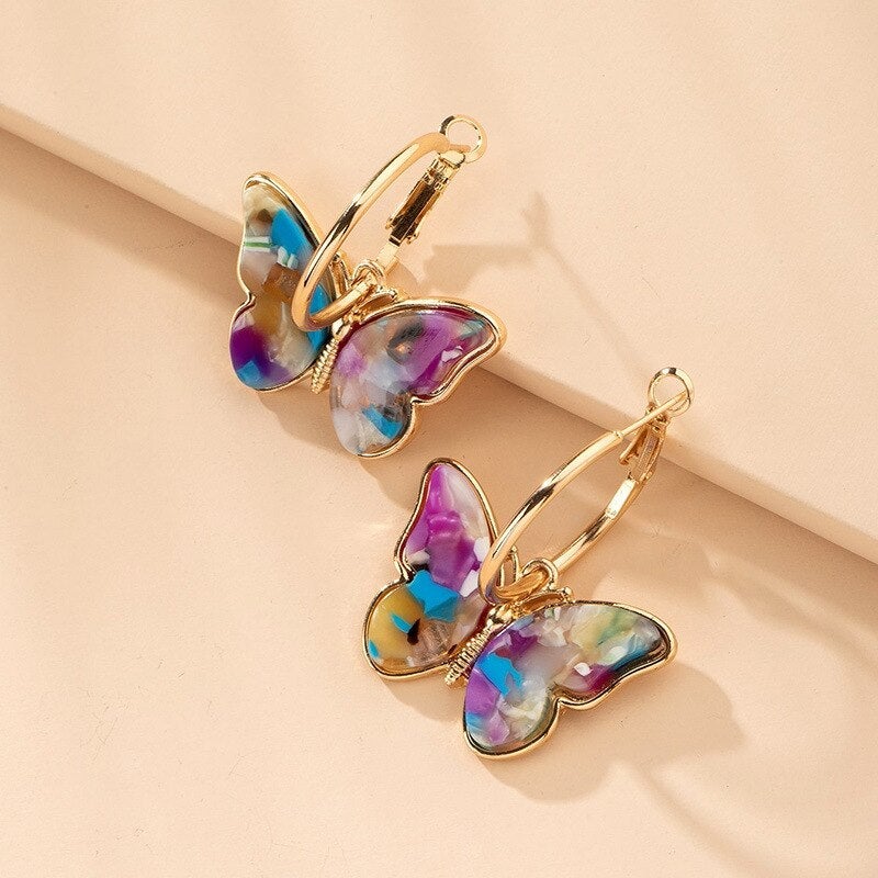 Boucles d'oreilles en émail peintes à la main avec cristal papillon