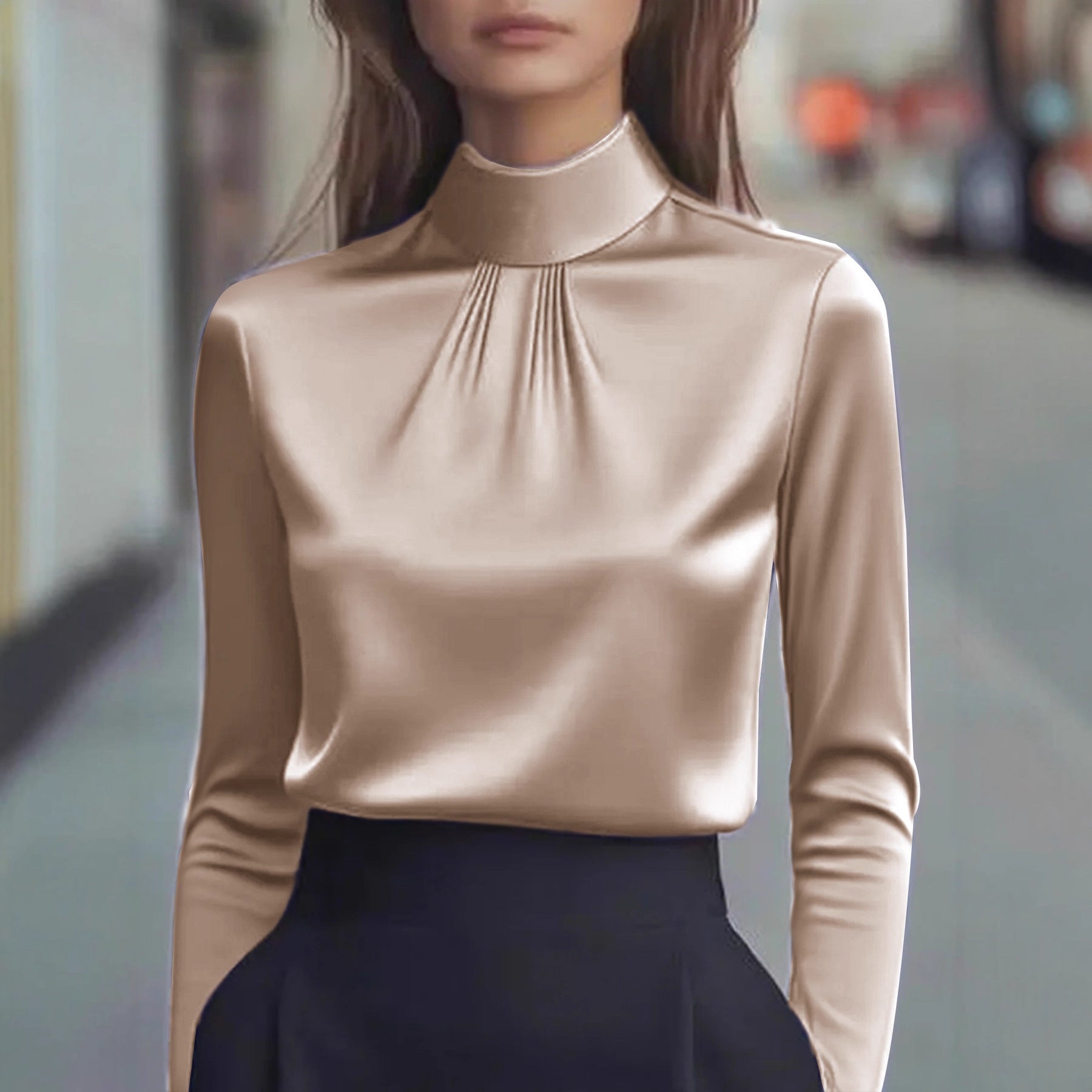 Isabelle Luxe Satin Damenbluse mit Hochkragen