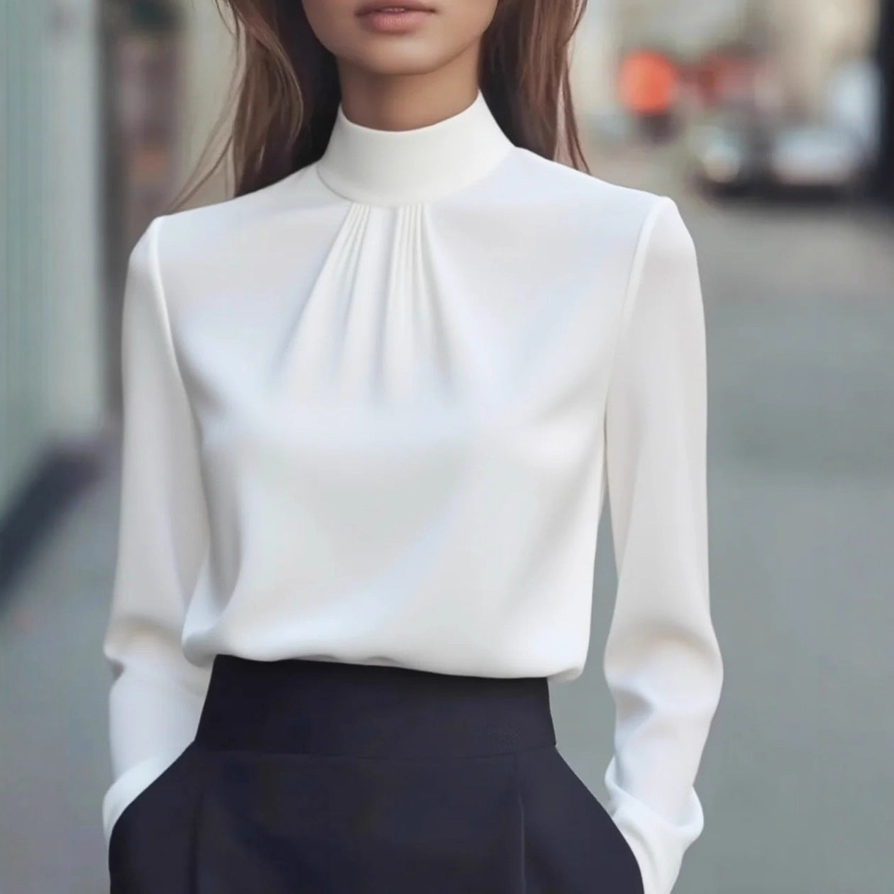Isabelle Luxe Satin Damenbluse mit Hochkragen