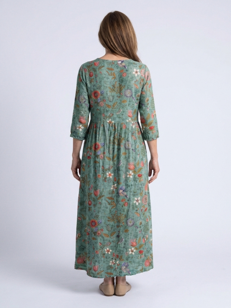 Marina | Robe Maxi Florale à Manches Trois Quarts et Décolleté en V