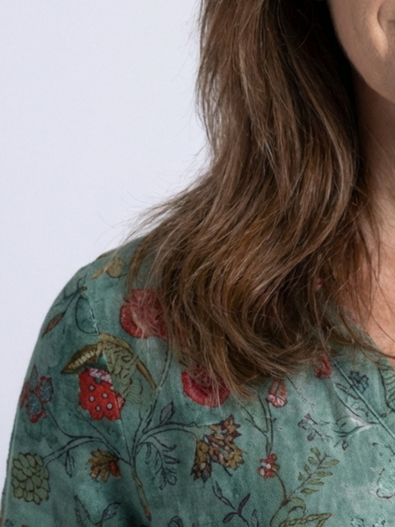 Marina | Robe Maxi Florale à Manches Trois Quarts et Décolleté en V