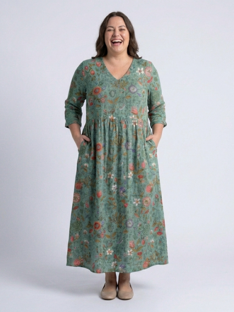 Marina | Robe Maxi Florale à Manches Trois Quarts et Décolleté en V