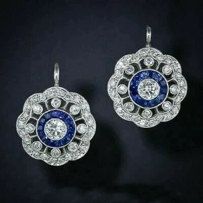 Boucles d'oreilles vintage mandala avec zirconias bleus