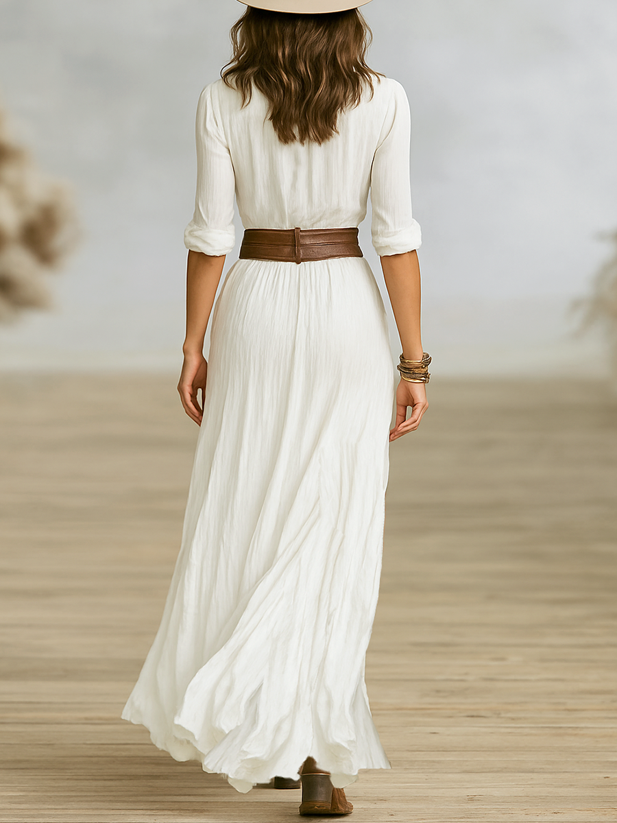 Aurore | Longue robe en lin avec col