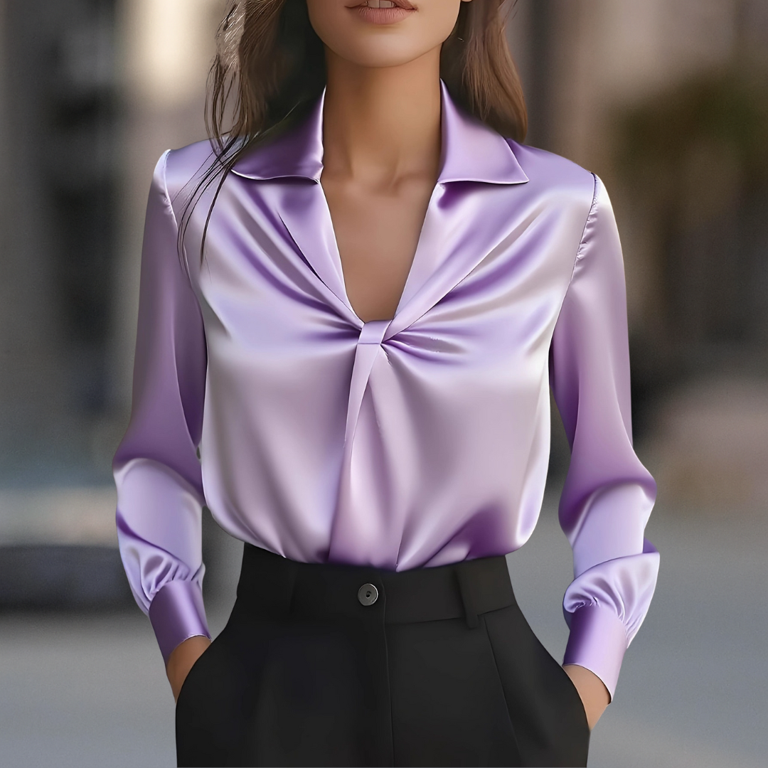 Marilyn Elegante Satin Damenbluse mit Falten und Twist-Design