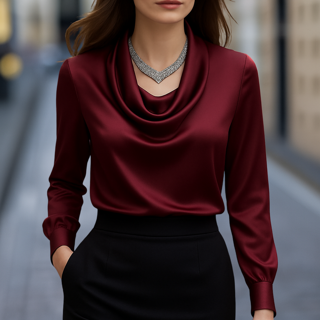 Athena Elegante Satinbluse für Damen mit Drapiertem Ausschnitt