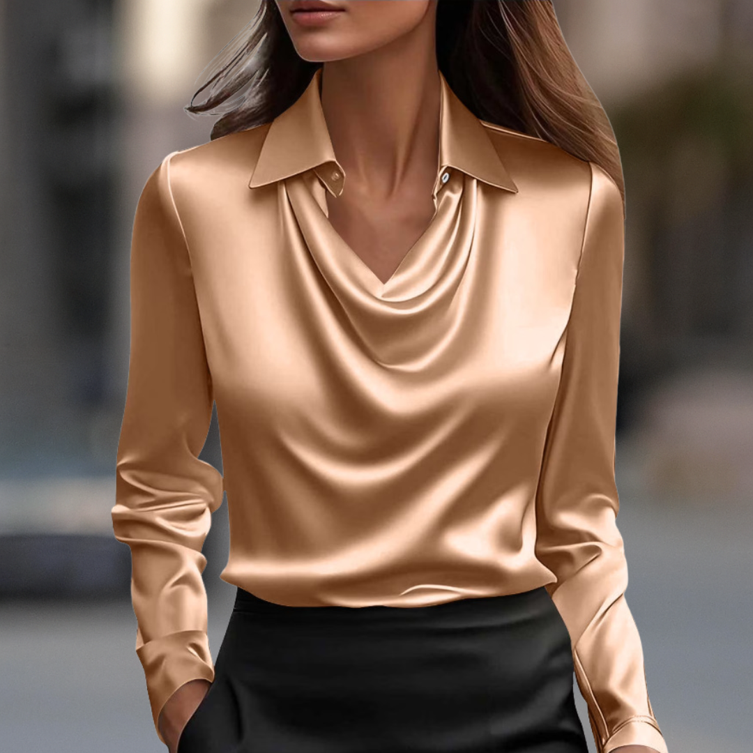 Milan Chic Satin Draped Blouse in Silky Finish