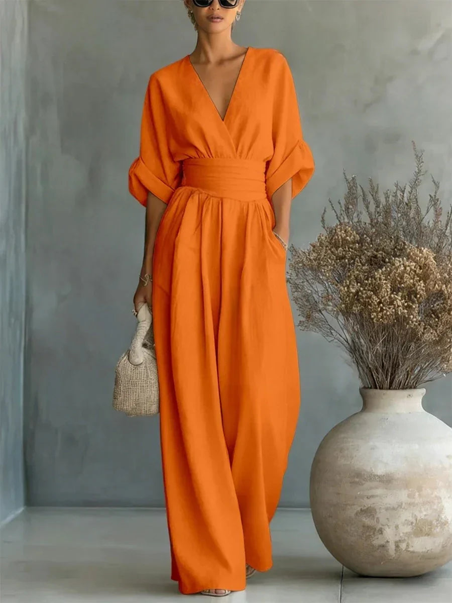 Eleganter V-Ausschnitt Hochtaillierter Overall
