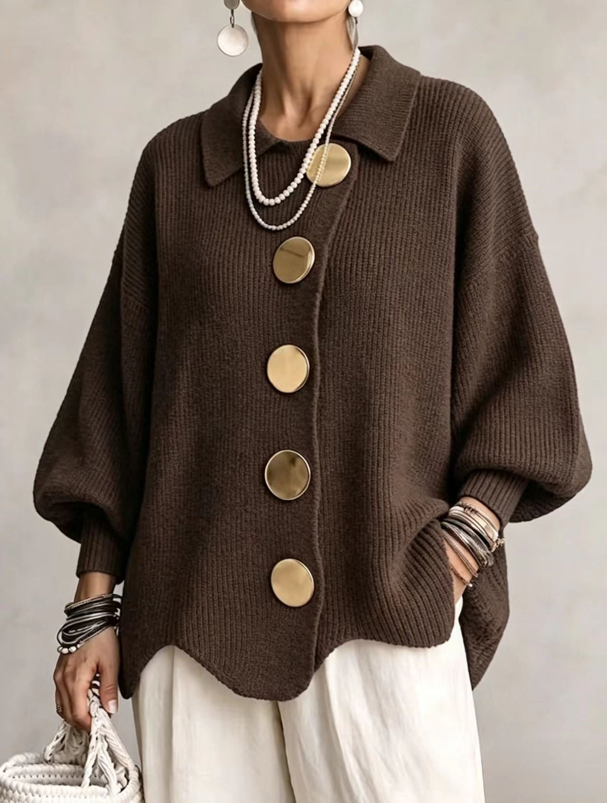 Victoire | Cardigan oversize avec de grands boutons dorés