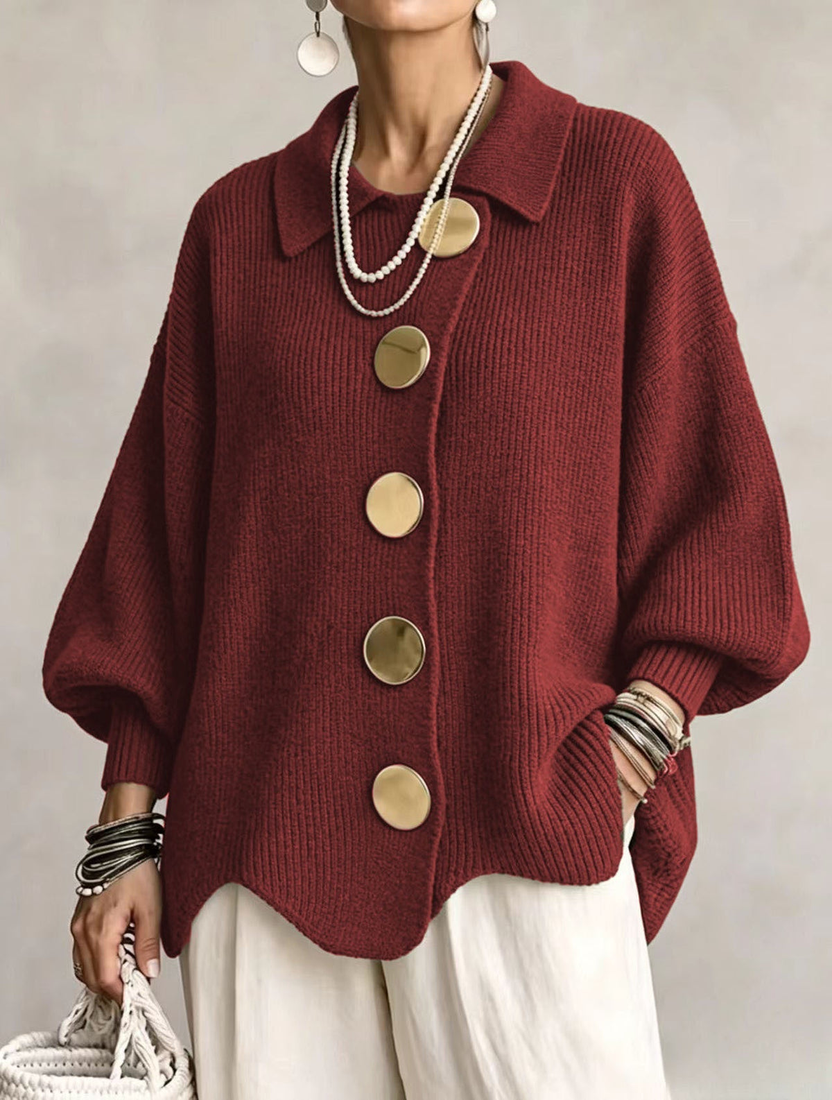 Victoire | Cardigan oversize avec de grands boutons dorés