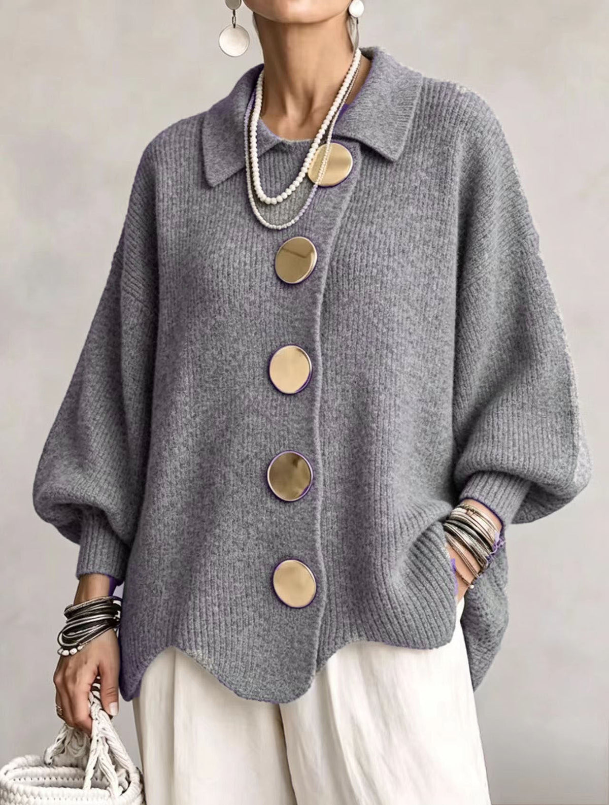 Victoire | Cardigan oversize avec de grands boutons dorés