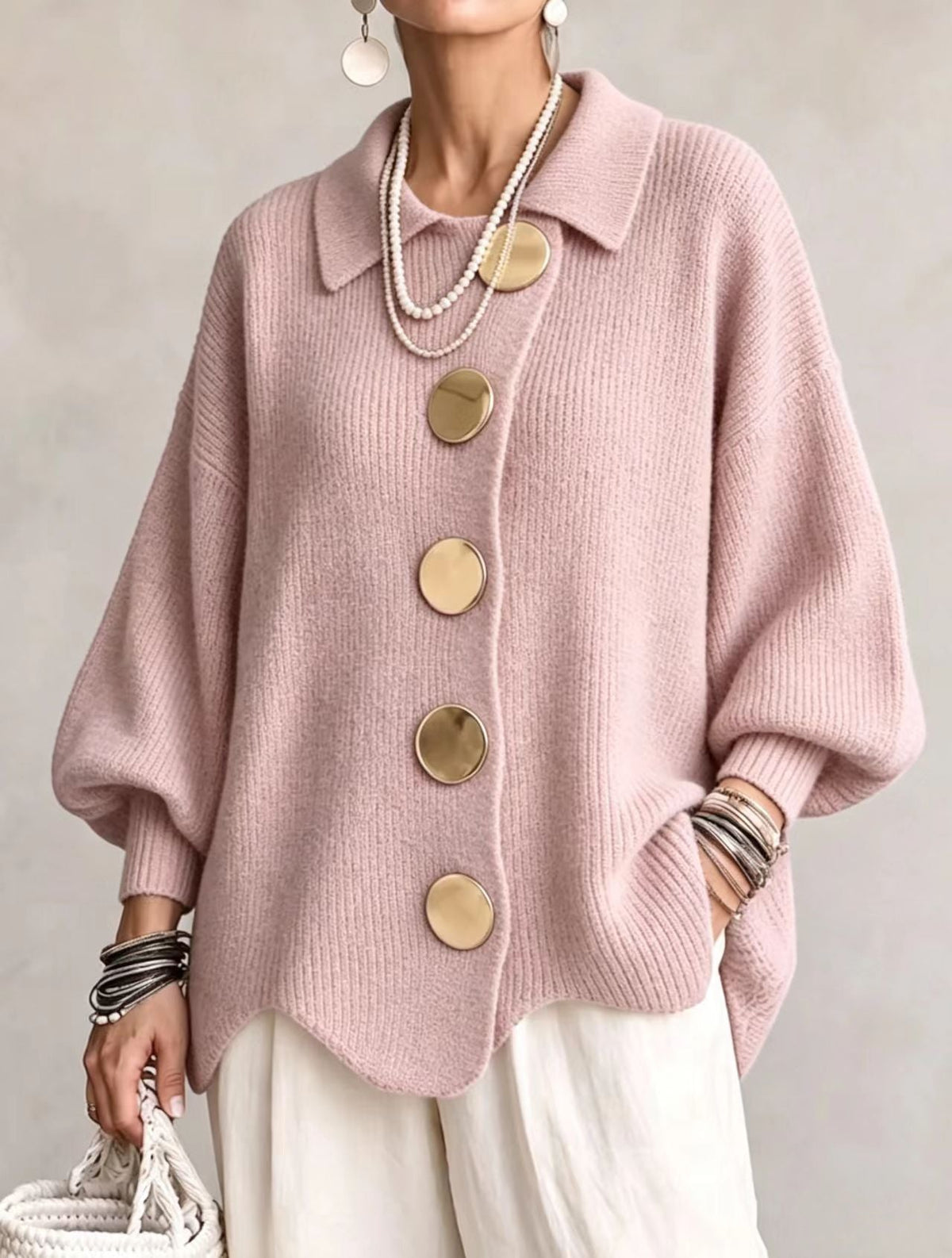 Victoire | Cardigan oversize avec de grands boutons dorés