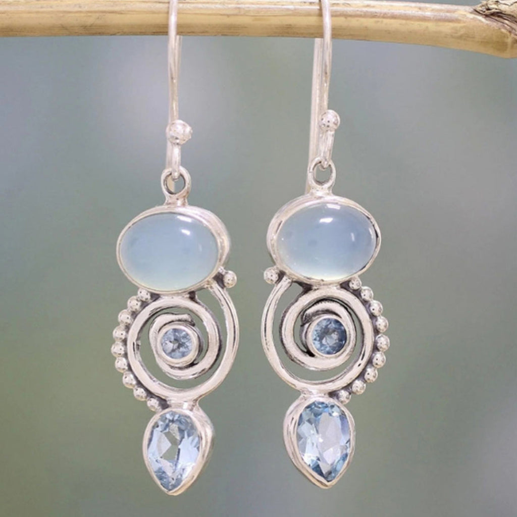 Boucles d'oreilles vintage en argent avec pierre de lune