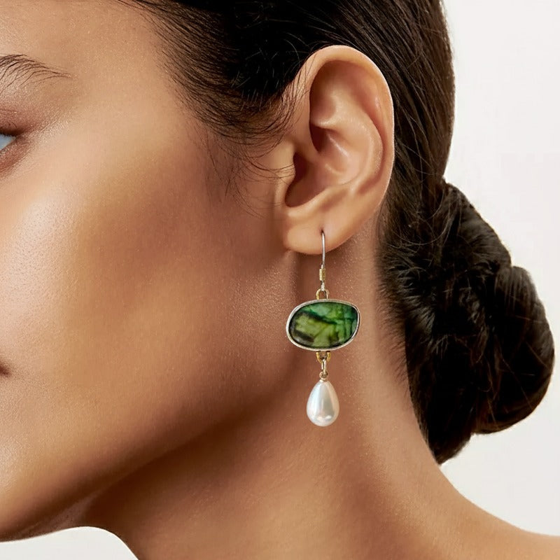 Boucles d'oreilles vintage en argent avec pierres précieuses naturelles
