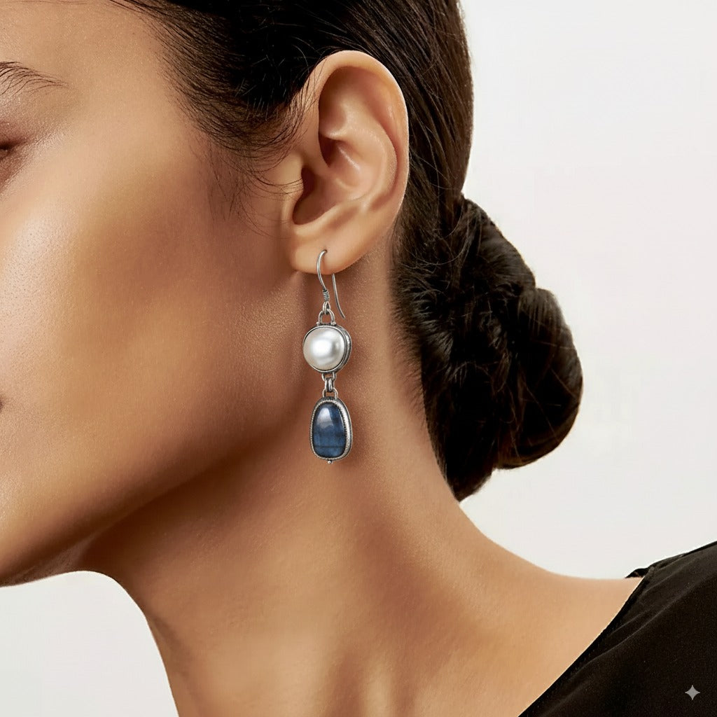 Boucles d'oreilles vintage en argent avec pierres naturelles