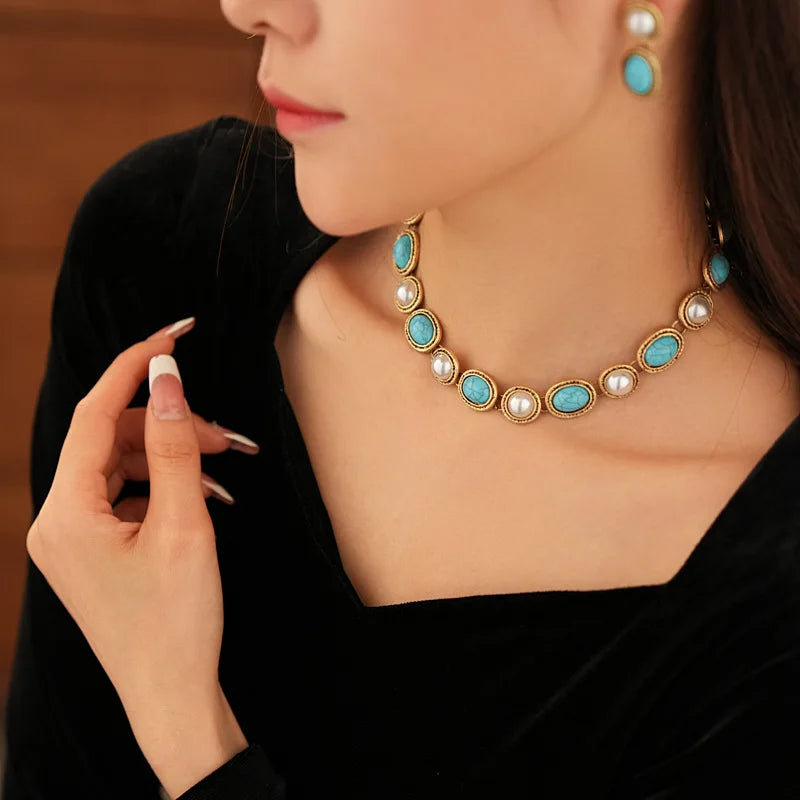 Ensemble de perles turquoise antique