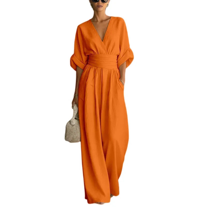 Victoria - Hochtaillierter Jumpsuit mit V-Ausschnitt