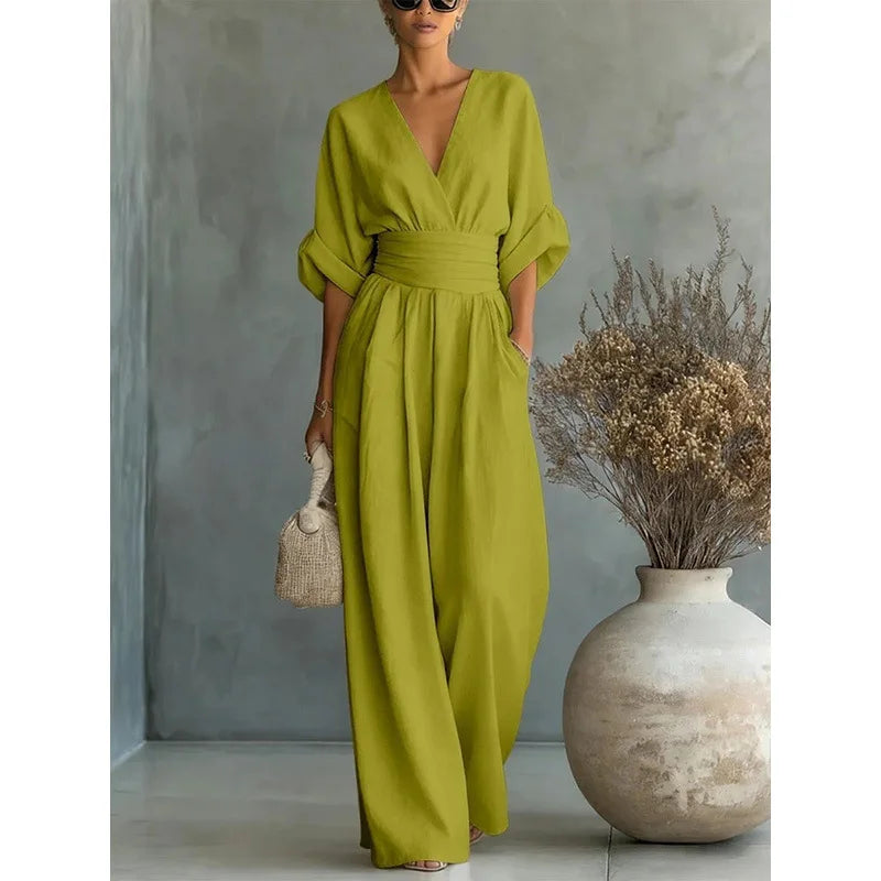 Victoria - Hochtaillierter Jumpsuit mit V-Ausschnitt