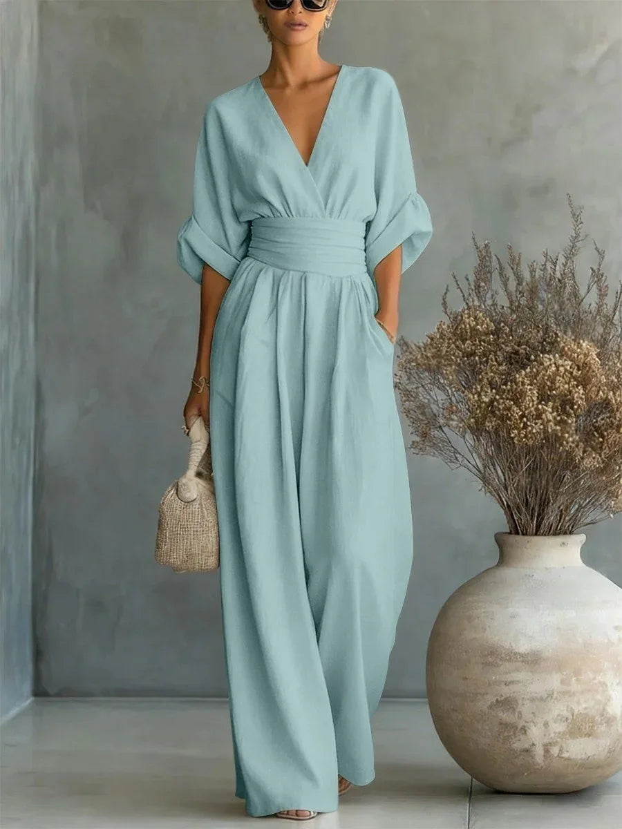 Victoria - Hochtaillierter Jumpsuit mit V-Ausschnitt