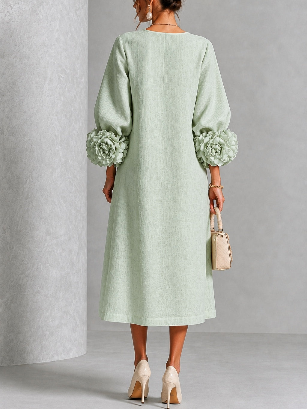 Capucine | Robe midi à manches bouffantes et boutons floraux