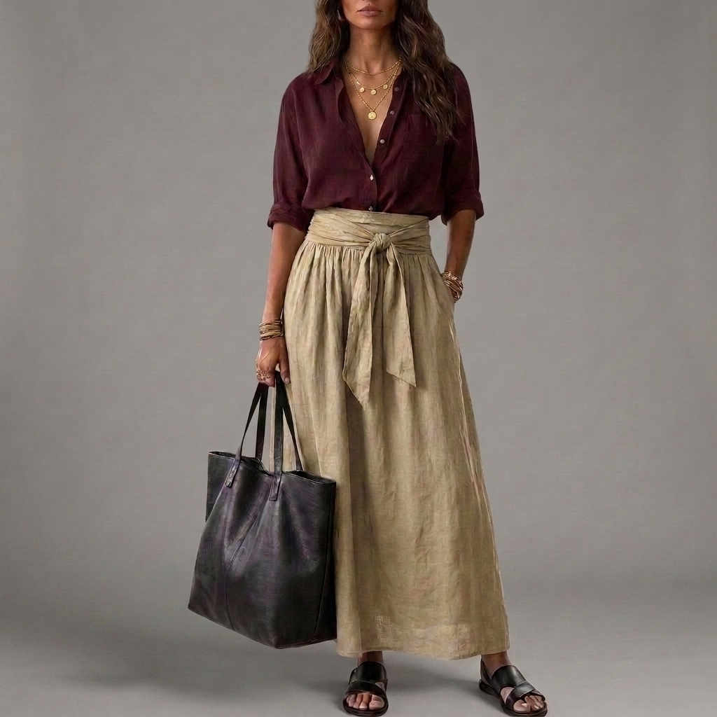 SAHARA | Ensemble Deux Pièces: Top Noir e Gonna Midi Oliva