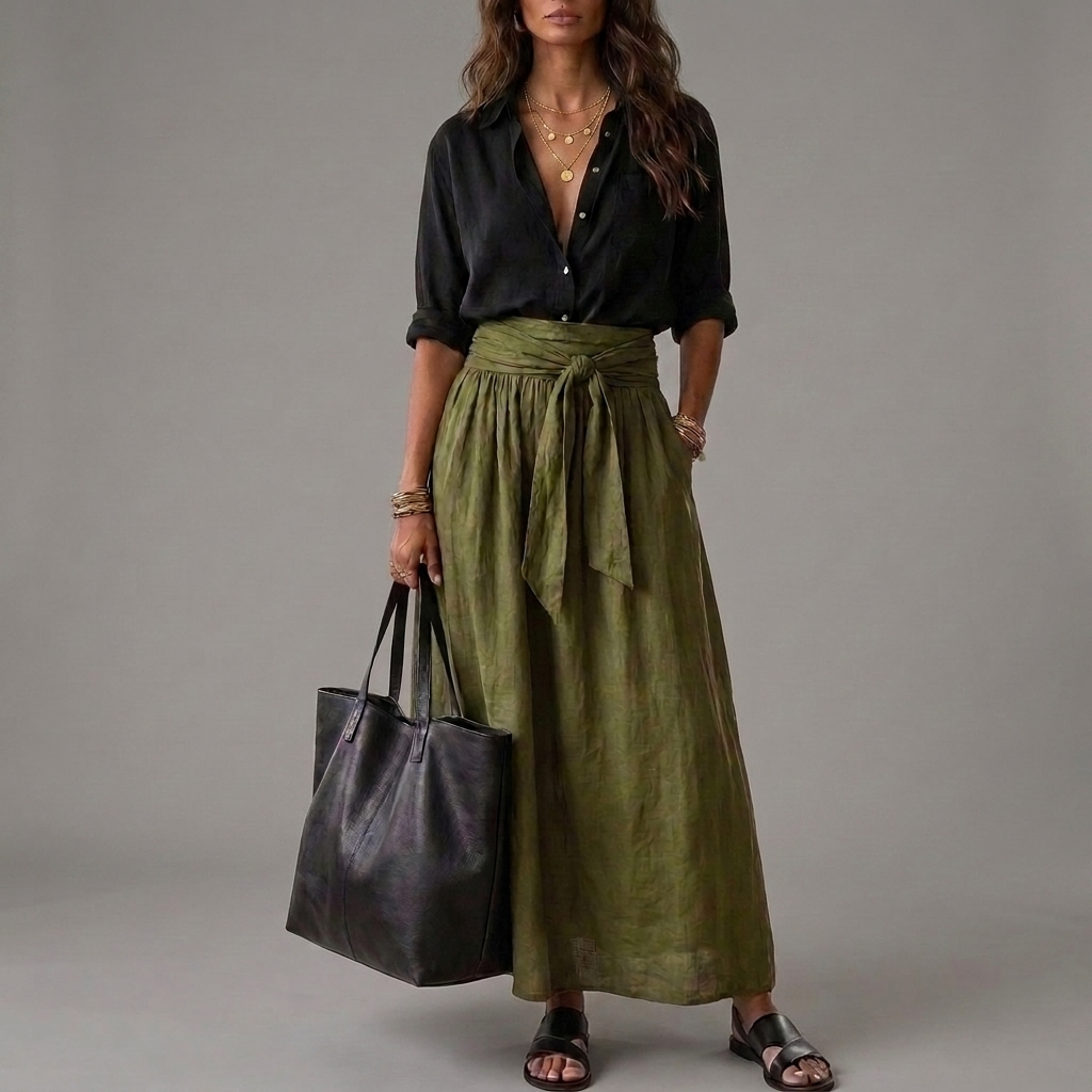 SAHARA | Ensemble Deux Pièces: Top Noir e Gonna Midi Oliva