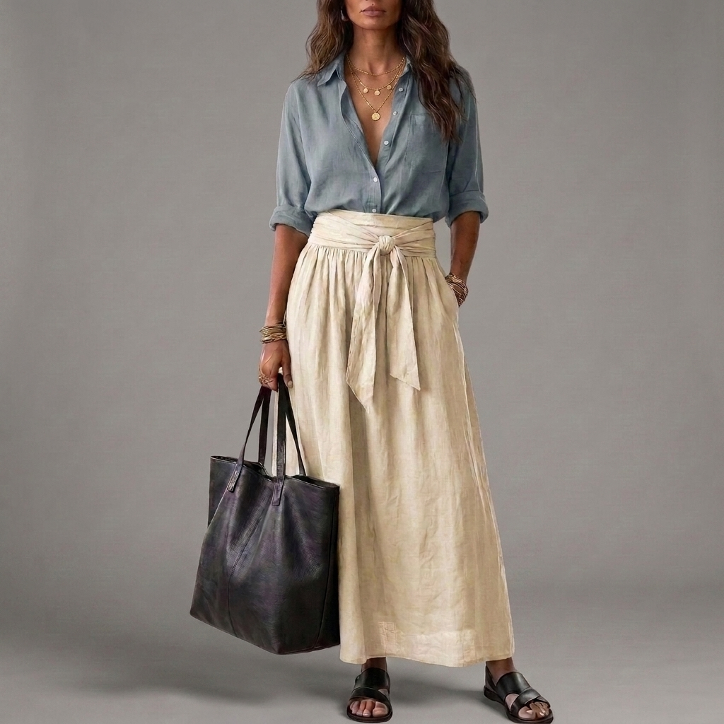 SAHARA | Ensemble Deux Pièces: Top Noir e Gonna Midi Oliva