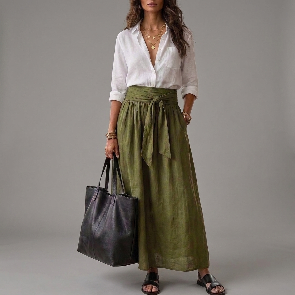 SAHARA | Ensemble Deux Pièces: Top Noir e Gonna Midi Oliva