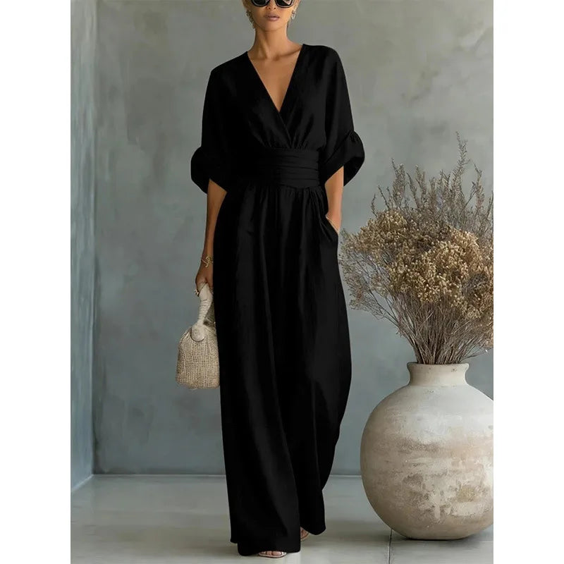 Victoria - Hochtaillierter Jumpsuit mit V-Ausschnitt