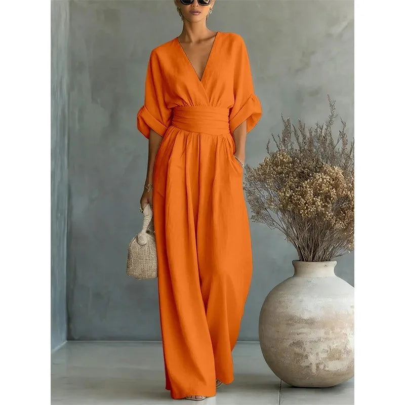 Victoria - Hochtaillierter Jumpsuit mit V-Ausschnitt