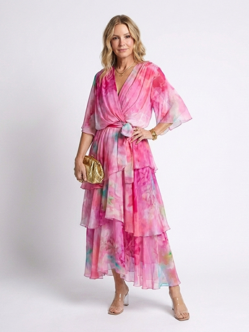 Calista | Robe Maxi en Tulle à Encolure V avec Ceinture à Nouer