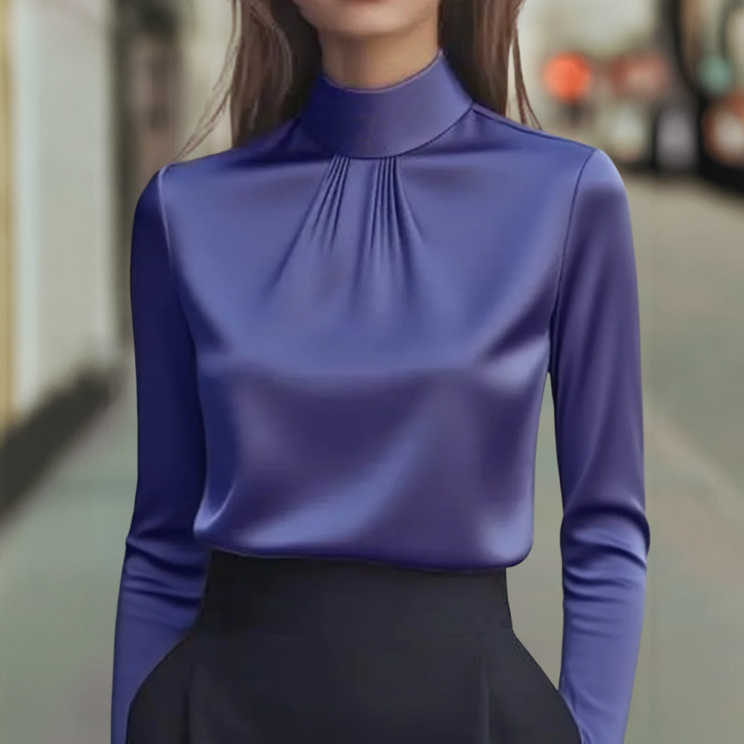 Isabelle Luxe Satin Damenbluse mit Hochkragen
